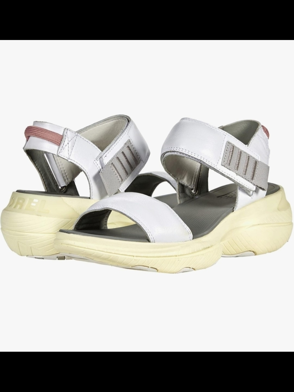 SOREL Explorer Blitz Stride White Leather Adjustable Strap Sandals